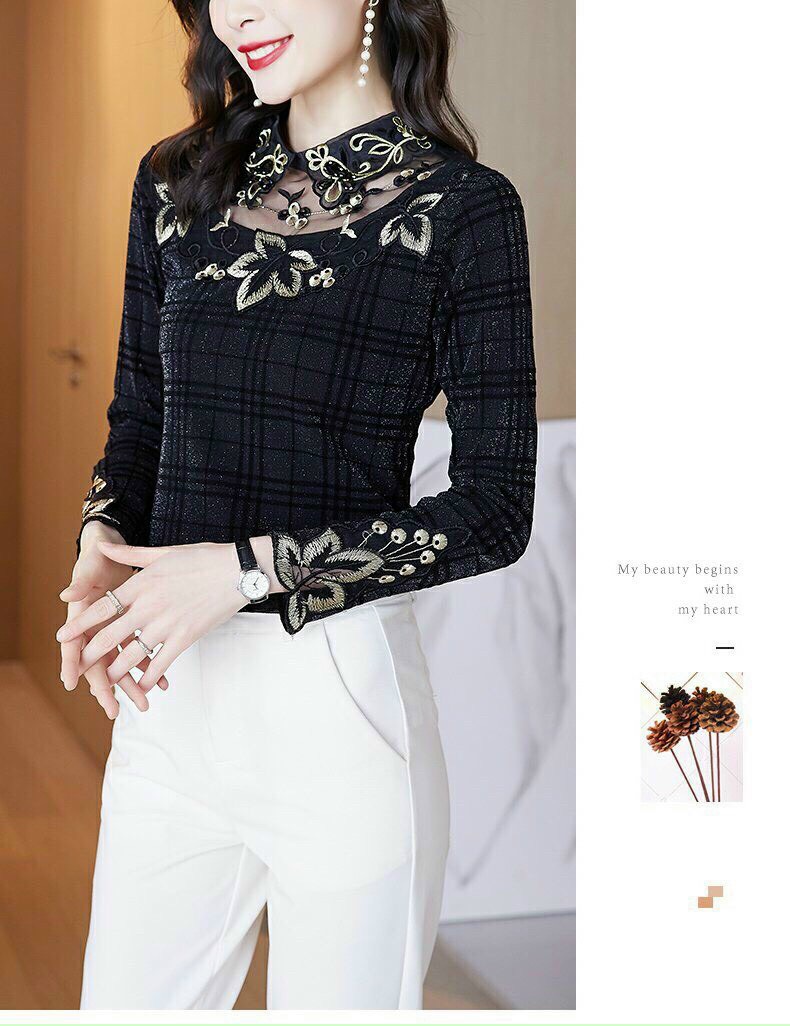 Áo Kiểu Cổ Lưới Thêu Hoa - SM63